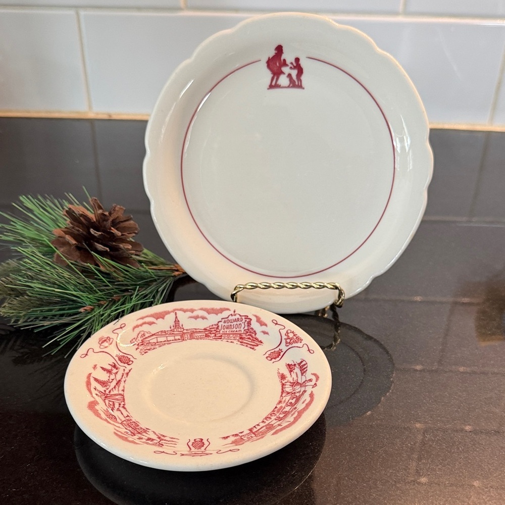 Vintage Red and White Howard Johnson Ceramic Plates Set of 2